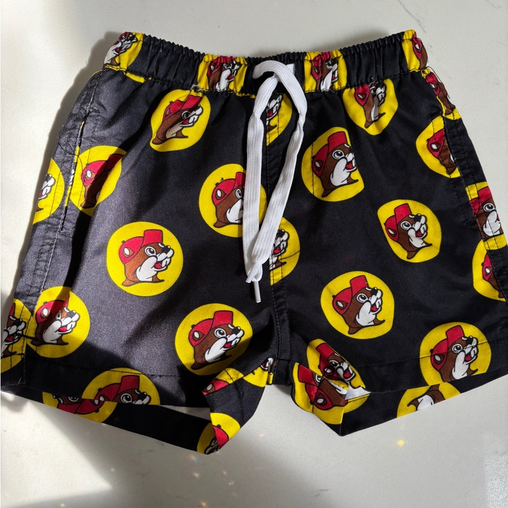 Kids Buc-ee’s Character Swim Trunks - Black and Yellow size 4T